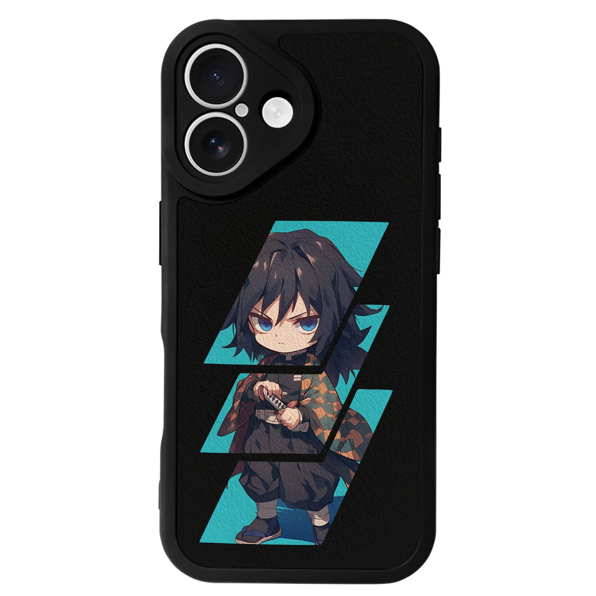 鬼滅の刃 グッズ,冨岡 義勇 - IPhone 16シリーズ対応 ・ シリコンスマホケース ・ レザー調 ・ 高精度フィット ・ 耐衝撃 ・ ワイヤレス充電対応 ・ 精密カット